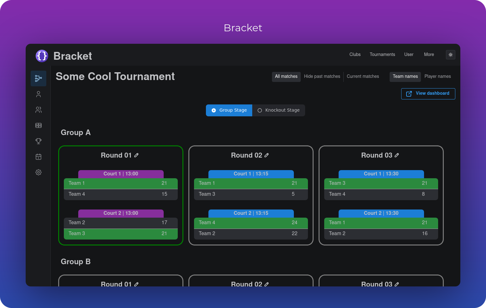 Design of the Bracket dashboard